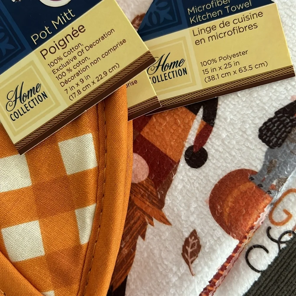 Fall Gnome Kitchen Bundle: 2 Potholders, 2 Kitchen towels